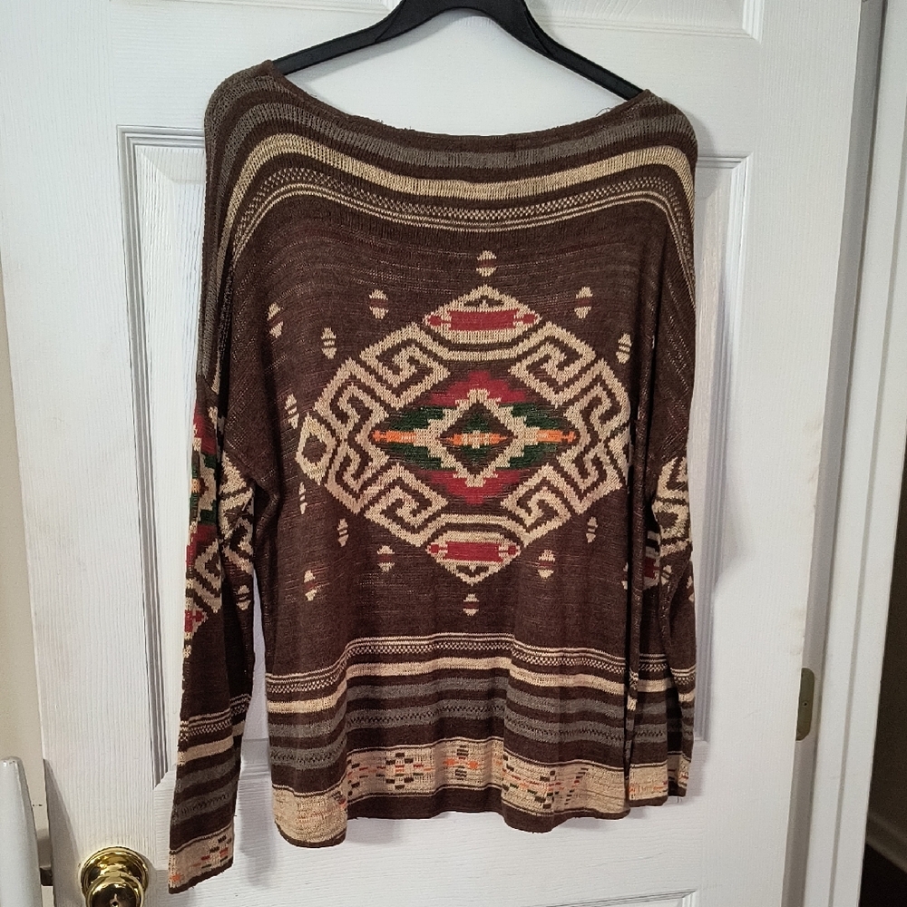 Denim & Supply Ralph Lauren Brown and Red Crew Neck Sweater - Picture 2 of 4